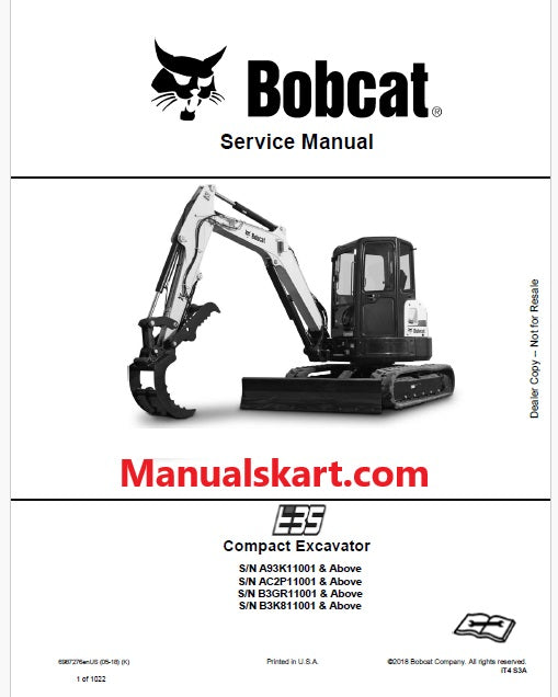 Bobcat E35 Compact Excavator Pdf Repair Service Manual