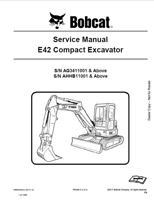 Bobcat E42 Compact Excavator Pdf Repair Service Manual