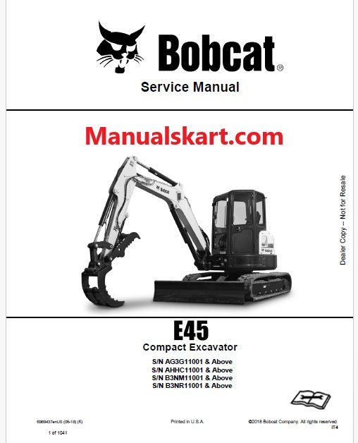 Bobcat E45 Compact Excavator Pdf Repair Service Manual