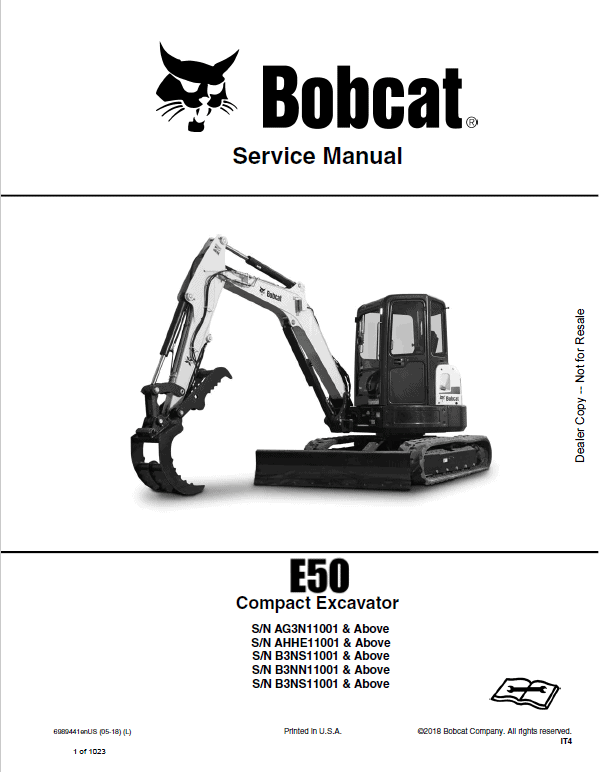 Bobcat E50 Compact Excavator Pdf Repair Service Manual Download