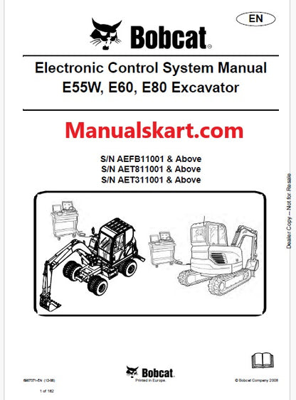 Bobcat E55W, E60, E80 Excavator Electronic Control System Manual