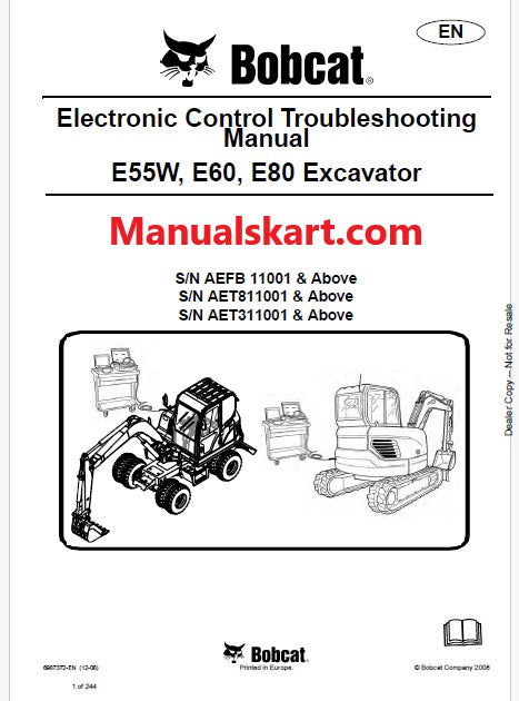 Bobcat E55W, E60, E80 Excavator Electronic Control Troubleshooting Manual