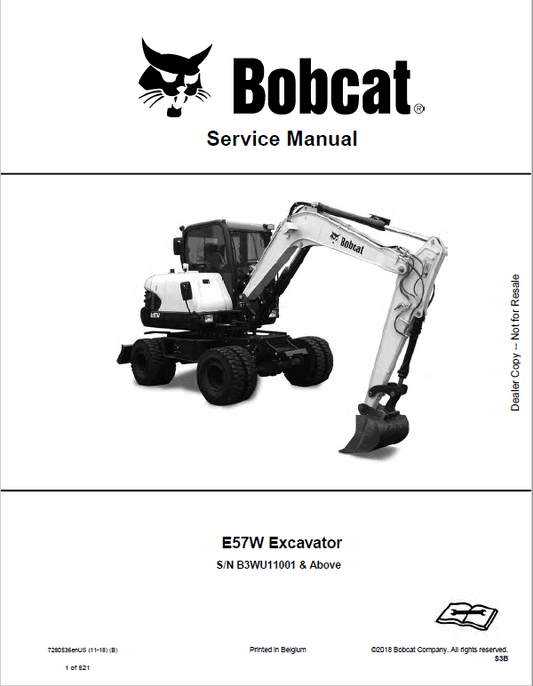 Bobcat E57W Compact Excavator Pdf Repair Service Manual (Pb. No. 7280536enus 11-18 B)