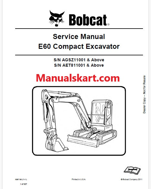 Bobcat E60 Compact Excavator Pdf Repair Service Manual