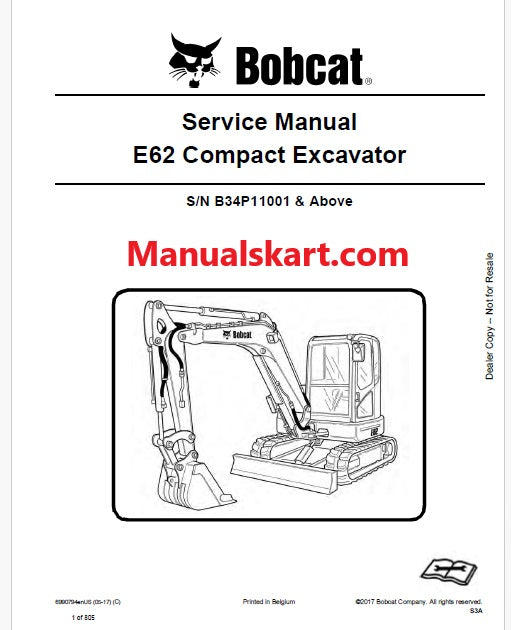 Bobcat E62 Compact Excavator Pdf Repair Service Manual