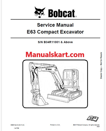 Bobcat E63 Compact Excavator Pdf Repair Service Manual