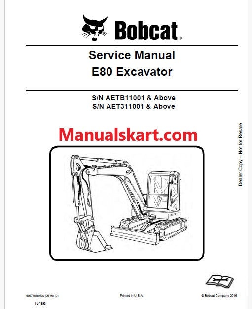 Bobcat E80 Excavator Pdf Repair Service Manual