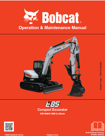 Bobcat E85 Compact Excavator Pdf Repair Service Manual Download