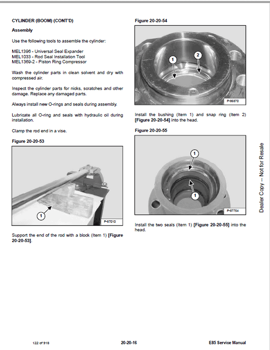 Bobcat E85 Compact Excavator Pdf Repair Service Manual (Pb. No. 7320318enus 01-19 C)