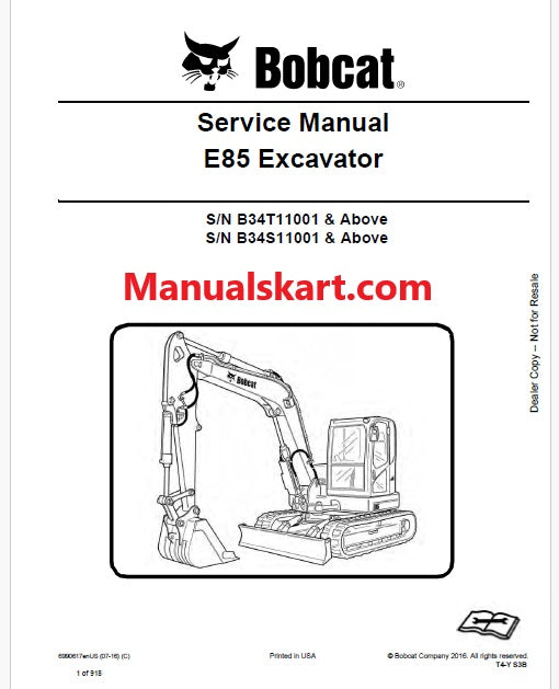 Bobcat E85 Excavator Pdf Repair Service Manual