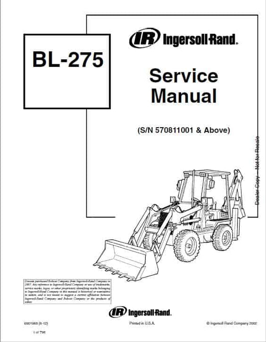 Bobcat Ingersoll Rand Bl275 Backhoe Loader Pdf Repair Service Manual (p. Nb. 6901968 (6-12))