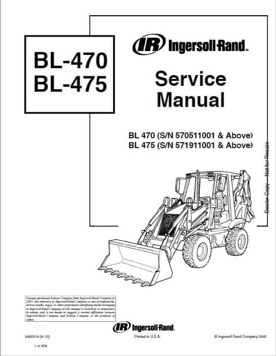 Bobcat Ingersoll Rand BL470, BL475 Backhoe Loader Pdf Repair Service Manual