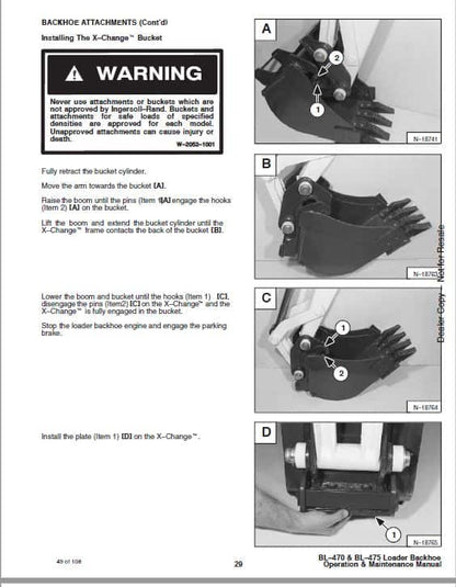 Bobcat Ingersoll Rand BL470, BL475 Backhoe Loader Pdf Repair Service Manual 2