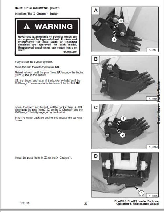 Bobcat Ingersoll Rand BL470, BL475 Backhoe Loader Pdf Repair Service Manual