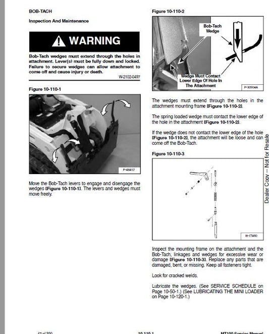 Bobcat MT100 Mini Track Loader Pdf Repair Service Manual (Pb. No. 7408142enus 10-20 A)