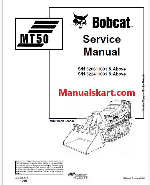 Bobcat MT50 Mini Track Loader Pdf Repair Service Manual