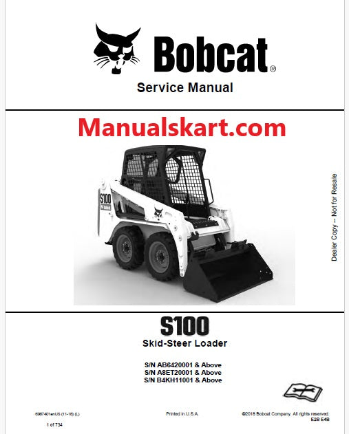 Bobcat S100 Skid Steer Loader Pdf Repair Service Manual (Pb no. 6987401enUS)