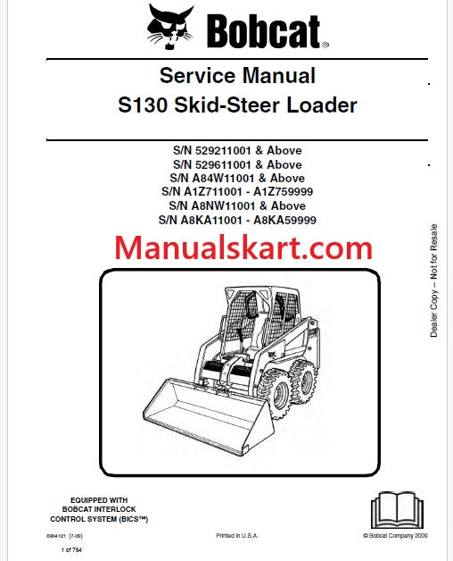 Bobcat S130 Skid Steer Loader Pdf Repair Service Manual (Pb no. 6904121)