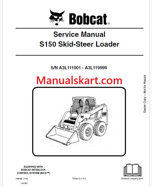 Bobcat S150 Skid Steer Loader Pdf Repair Service Manual (Pb no. 6986566)