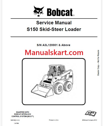 Bobcat S150 Skid Steer Loader Pdf Repair Service Manual (Pb no. 6987033)