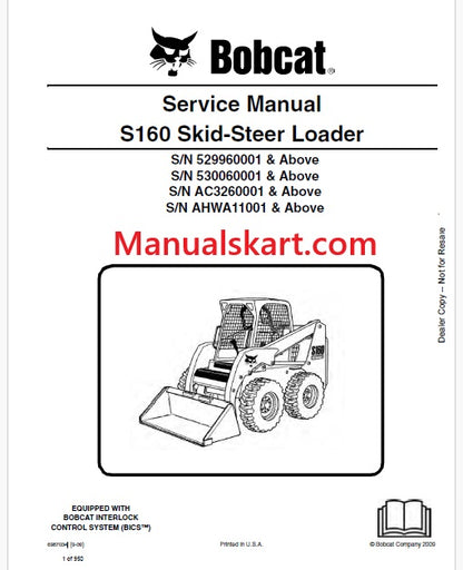 Bobcat S160 Skid Steer Loader Pdf Repair Service Manual (Pb no. 6987034)