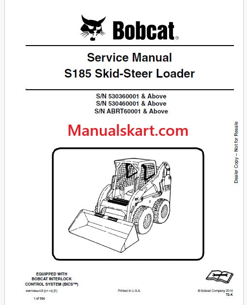 Bobcat S185 Skid Steer Loader Pdf Repair Service Manual (Pb no. 6987036 en)