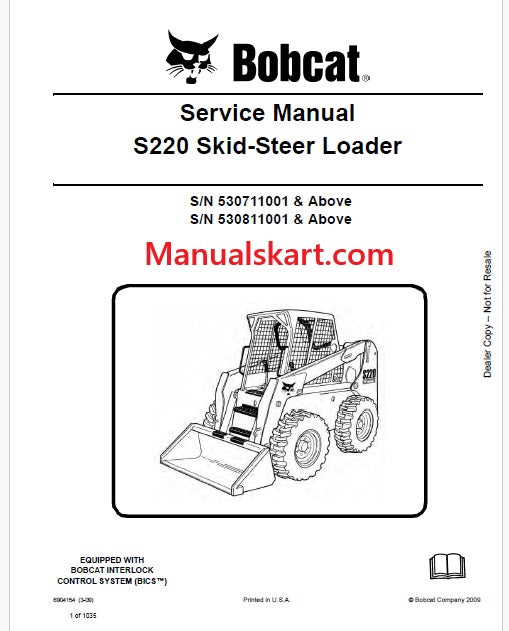 Bobcat S220 Skid Steer Loader Pdf Repair Service Manual (Pb no. 6904154 en)