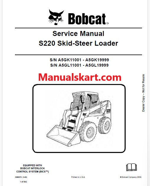 Bobcat S220 Skid Steer Loader Pdf Repair Service Manual (Pb no. 6986679 en)