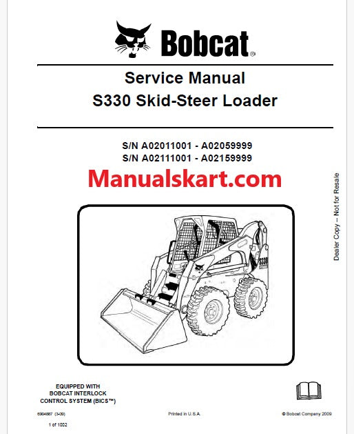 Bobcat S330 Skid Steer Loader Pdf Repair Service Manual (Pb no. 6904887 en)