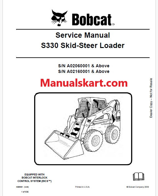 Bobcat S330 Skid Steer Loader Pdf Repair Service Manual (Pb no. 6986681 en)