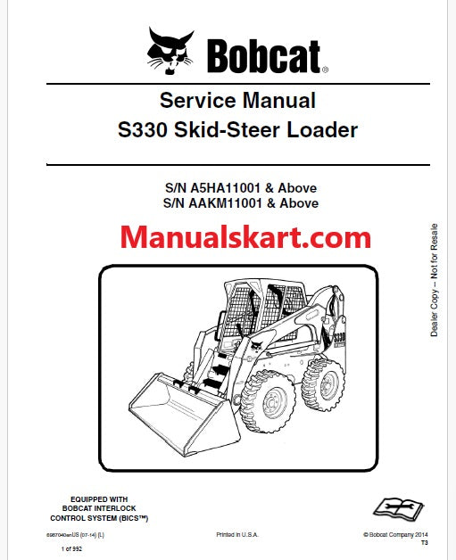 Bobcat S330 Skid Steer Loader Pdf Repair Service Manual (Pb no. 6987040 en)