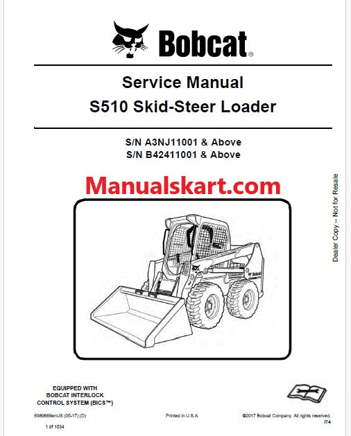 Bobcat S510 Skid Steer Loader Pdf Repair Service Manual (Pb no. 6989666 en)