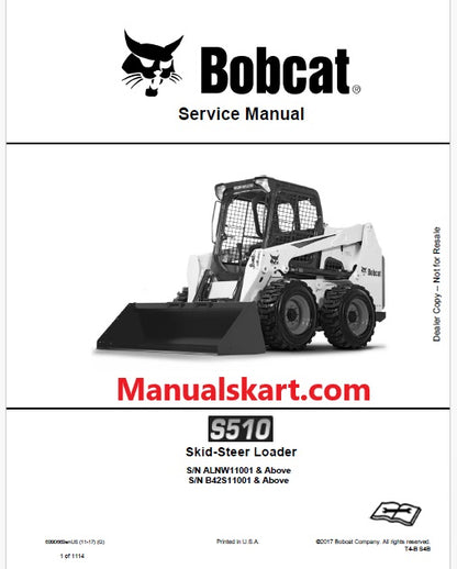 Bobcat S510 Skid Steer Loader Pdf Repair Service Manual (Pb no. 6990669enUS)