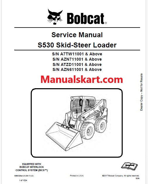 Bobcat S530 Skid Steer Loader Pdf Repair Service Manual (Pb no. 6990328enUS)