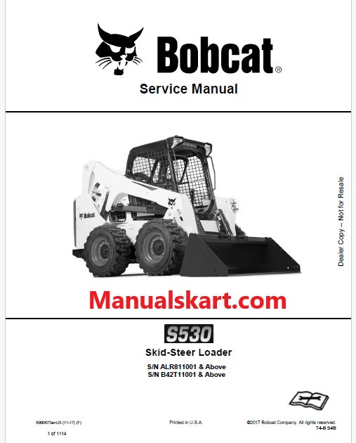 Bobcat S530 Skid Steer Loader Pdf Repair Service Manual (Pb no. 6990673enUS)