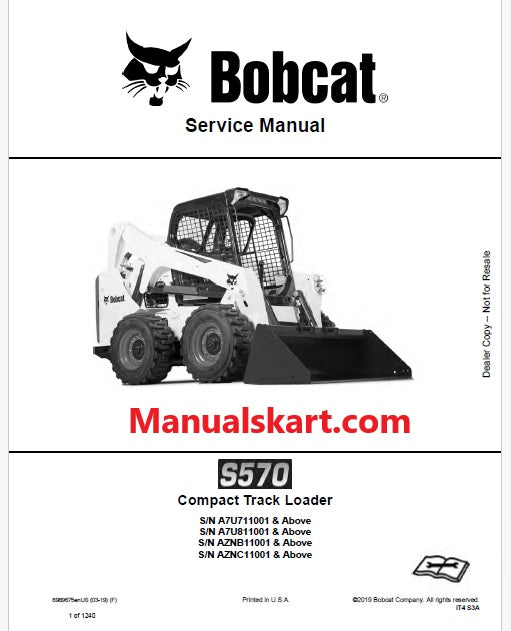 Bobcat S570 Skid Steer Loader Pdf Repair Service Manual (Pb no. 6989675enUS)