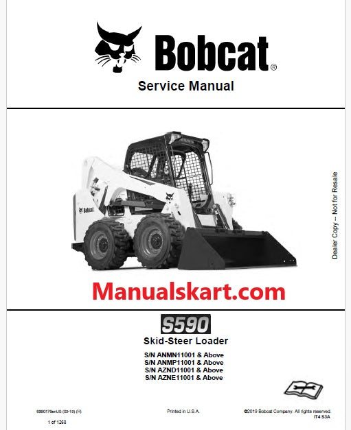 Bobcat S590 Skid Steer Loader Pdf Repair Service Manual (Pb no. 6990176enUS)