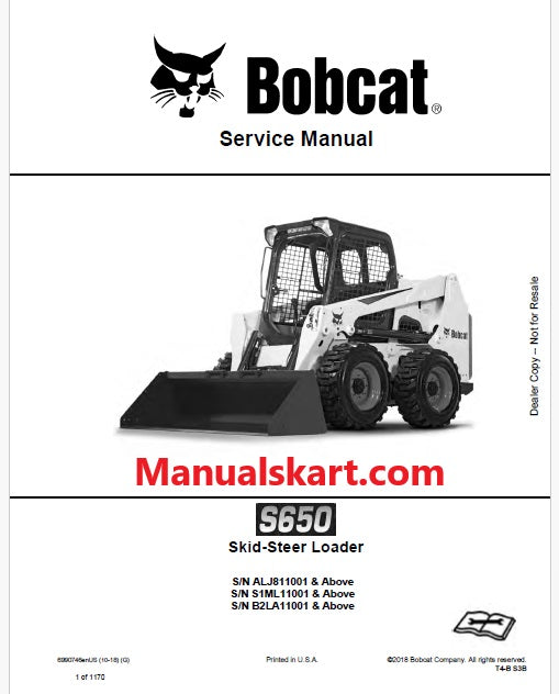 Bobcat S650 Skid Steer Loader Pdf Repair Service Manual (Pb no. 6990746enUS)