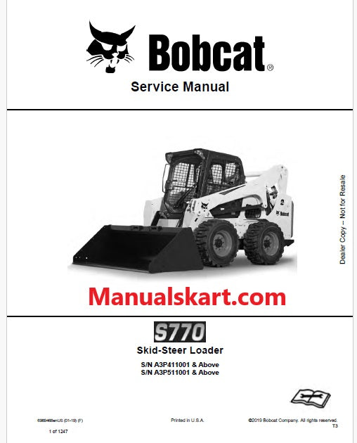 Bobcat S770 Skid Steer Loader Pdf Repair Service Manual (Pb no. 6989468enUS)