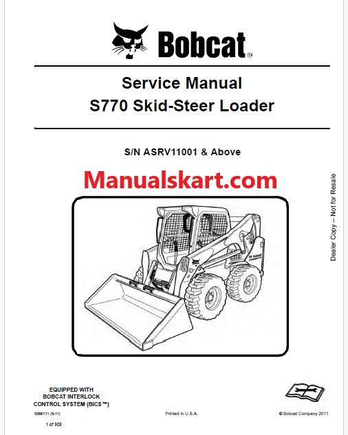 Bobcat S770 Skid Steer Loader Pdf Repair Service Manual (Pb no. 6990111)