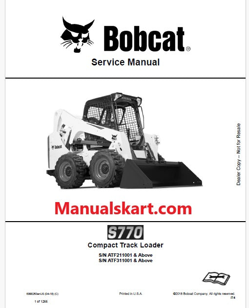 Bobcat S770 Skid Steer Loader Pdf Repair Service Manual (Pb no. 6990253enUS)