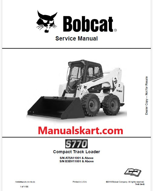 Bobcat S770 Skid Steer Loader Pdf Repair Service Manual (Pb no. 7248296enUS)