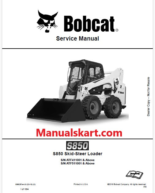 Bobcat S850 Skid Steer Loader Pdf Repair Service Manual (Pb no. 6990257enUS)