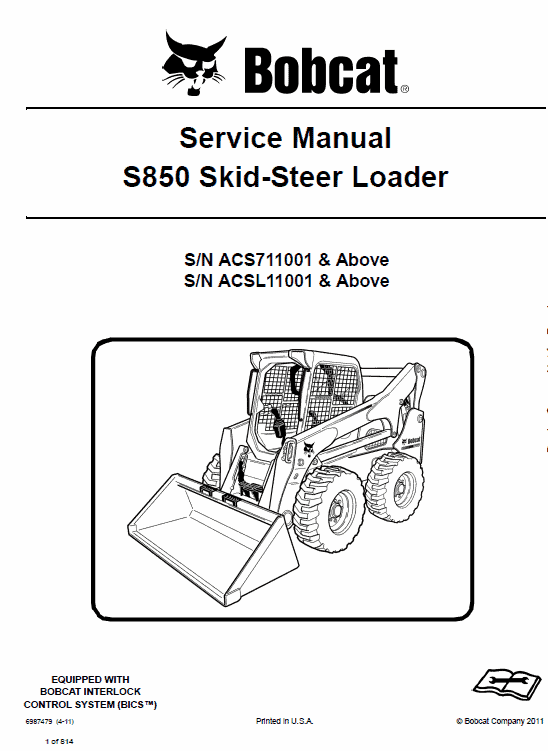 Bobcat S850 Skid Steer Loader Pdf Repair Service Manual Download