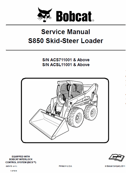 Bobcat S850 Skid Steer Loader Pdf Repair Service Manual