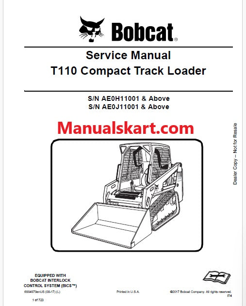 Bobcat T110 Skid Steer Loader/Compact Track Loader Pdf Repair Service Manual (Pb no. 6904979enUS)