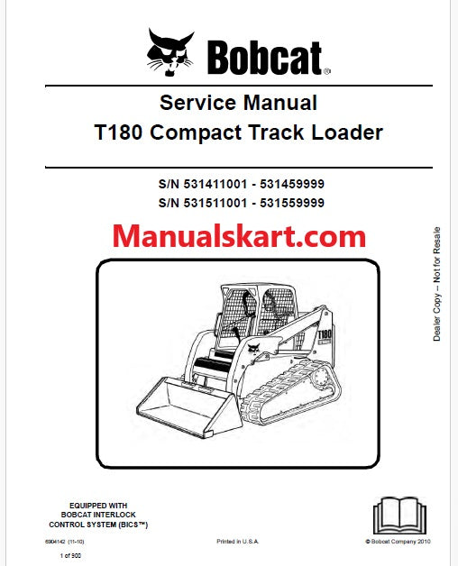 Bobcat T180 Compact Track Loader Pdf Repair Service Manual (Pb no. 6904142)