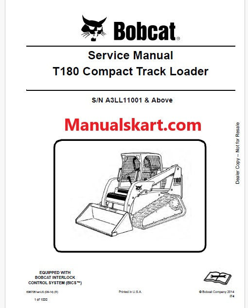 Bobcat T180 Compact Track Loader Pdf Repair Service Manual (Pb no. 6987051enUS)