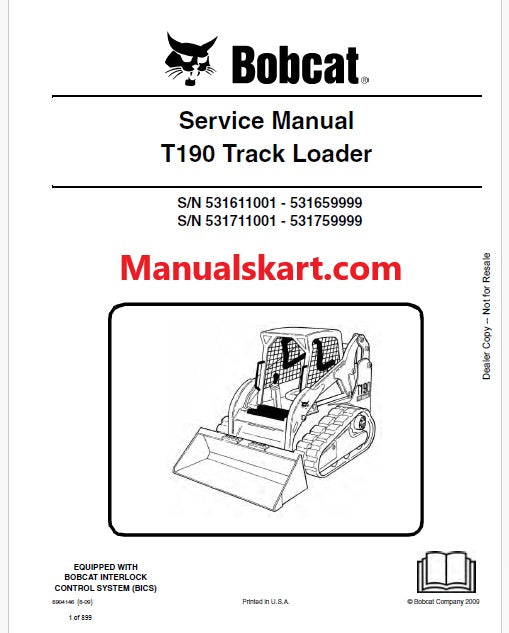 Bobcat T190 Compact Track Loader Pdf Repair Service Manual (Pb no. 6904146)