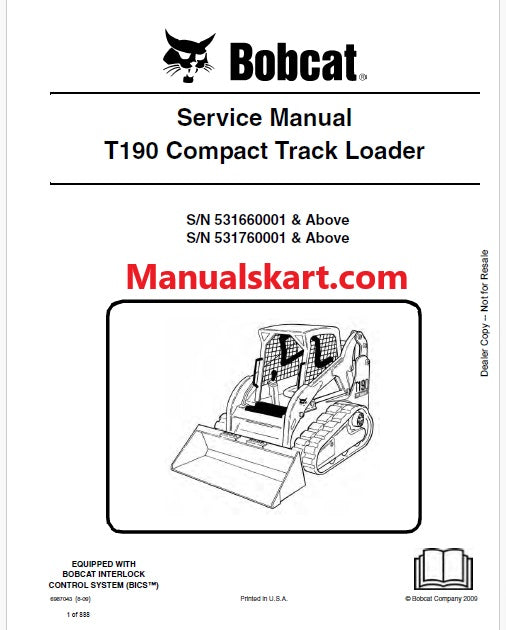 Bobcat T190 Compact Track Loader Pdf Repair Service Manual (Pb no. 6987043)